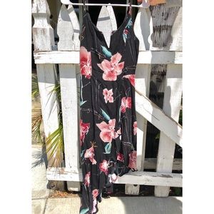 Asymmetrical black floral dress